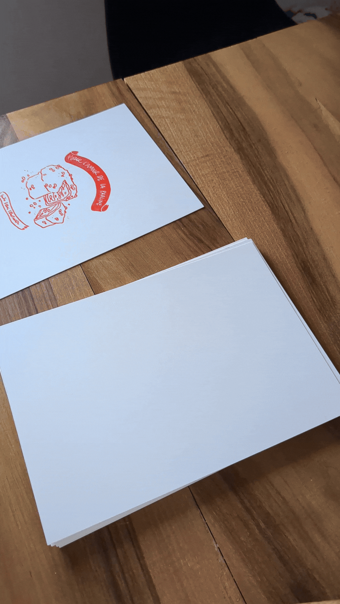 Petite Linogravure “ Pour l'amour de la Praline ”, encre rouge