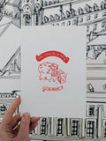 Petite Linogravure “ Pour l'amour de la Praline ”, encre rouge